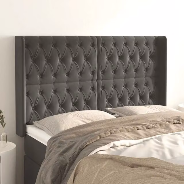 Testiera ad orecchio vidaXL in velluto grigio scuro L: 147 cm, P: 16 cm, H: 118-128 cm
