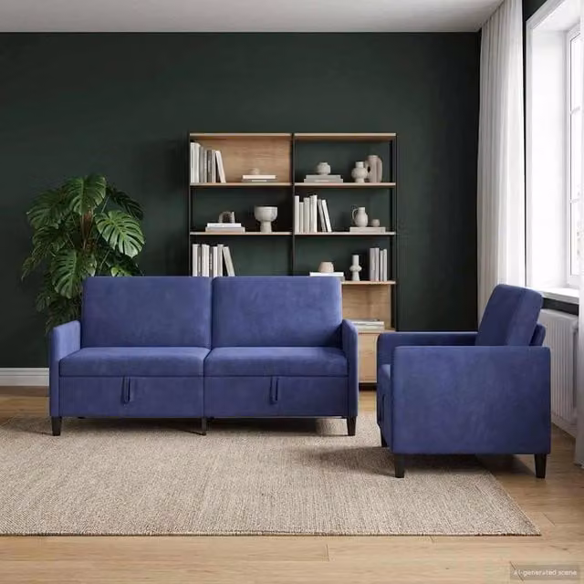 Set di Divani con Storage 2 pz Blu Polizia Poliestere 3429230