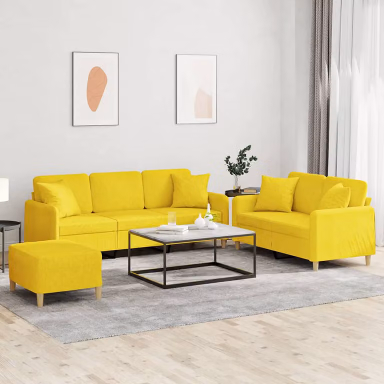 vidaXL Set di Divani Moderno in Tessuto Giallo con Ottoman e Cuscini