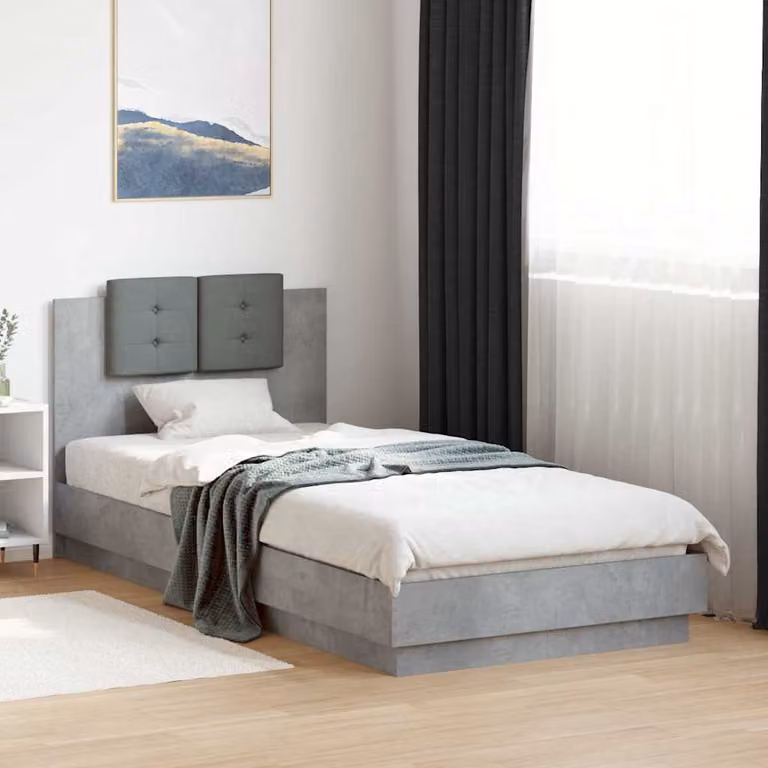 vidaXL Giroletto Moderno con Testiera, Illuminazione LED e Porta USB, Grigio, L/P/H: 100 x 200 x 103 cm