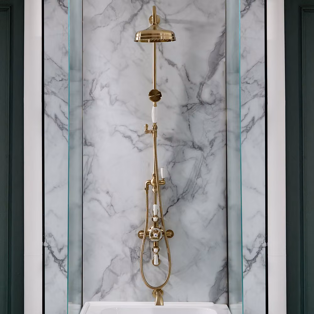 Miscelatore Doccia Termostatico Tradizionale Triplo Esposto Color Oro - 3 Vie