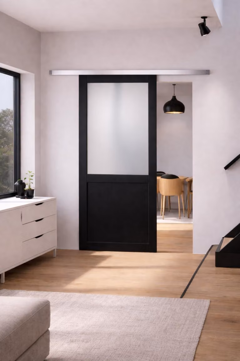 Porta scorrevole Athena nera con vetro H204 x L83 cm, binario in alluminio Gd Menuserie