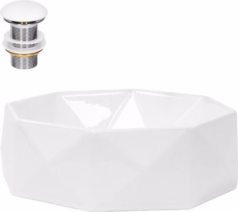 Lavabo LuxeBath Lavabo da appoggio rotondo, Ø 42x13,5 cm, bianco, in Vetroceramica, incl. set di scarico senza troppopieno