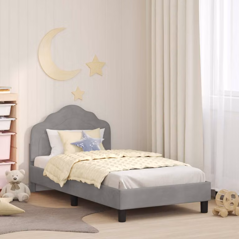 Struttura letto per bambini vidaXL con testata in tessuto grigio, L 160 x P 80 x H 84 cm