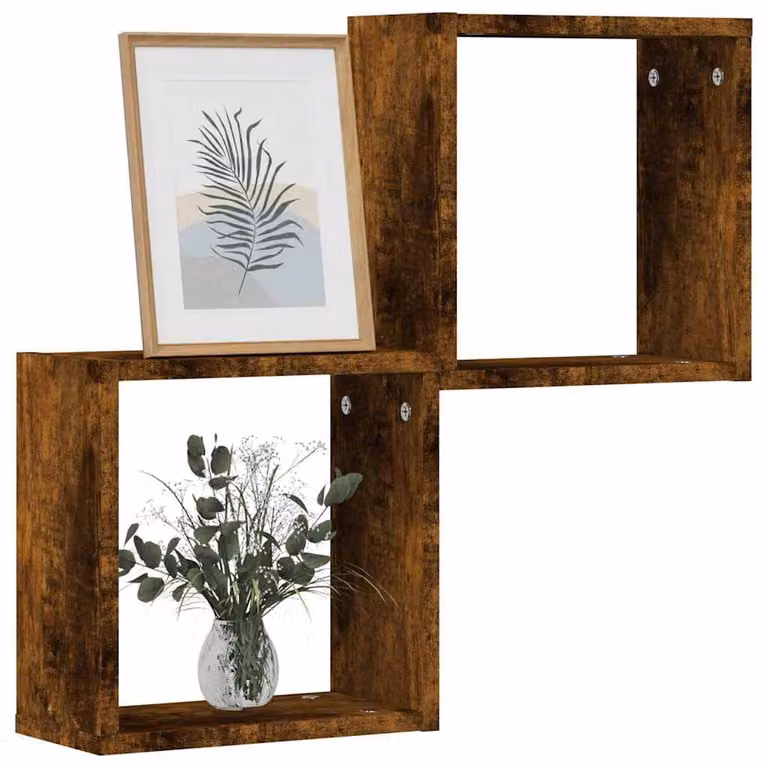 Set di 2 mensole a cubo vidaXL da parete in MDF colore rovere fumo, L 30 x P 15 x H 30 cm