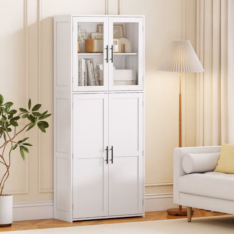 Armadio da bagno indipendente Costway Bianco con ripiani interni e ante a battente