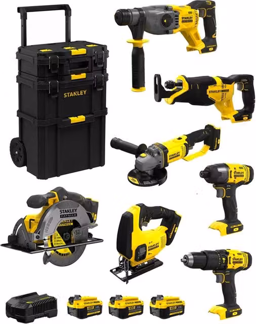 Kit Stanley FatMax SVK703 Giallo con 3 batterie da 4,0 Ah e Caddy 3in1