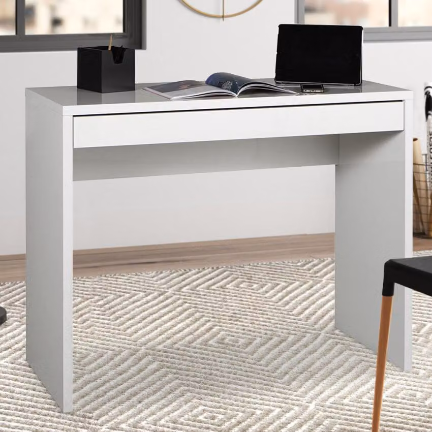 Scrivania rettangolare di design 100x40cm con cassetto bianco per ufficio e studio Sidus