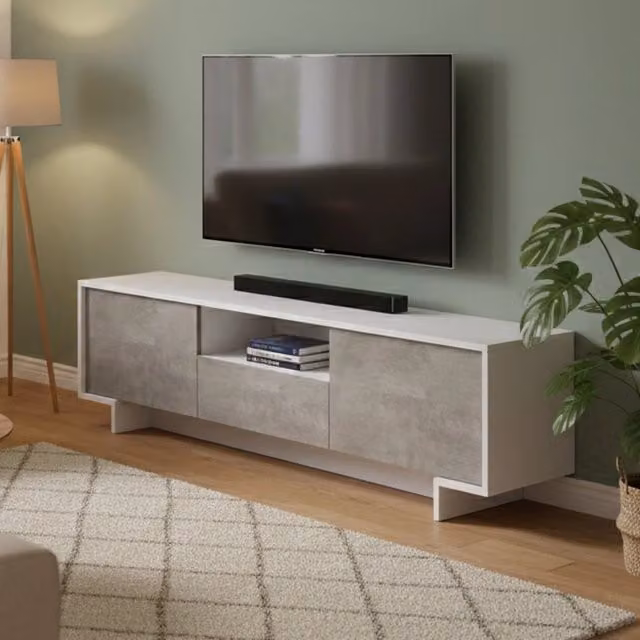 Atina, Mobile Porta tv un Cassetto Made in Italy, 170x42x48h cm Bianco