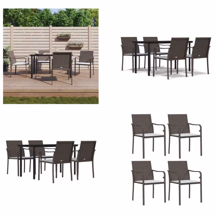 vidaXL Set da pranzo da giardino 5 pezzi con cuscini in polirattan e acciaio - Set da pranzo da giardino - Set da pranzo da giardino - Set da pranzo da esterno
