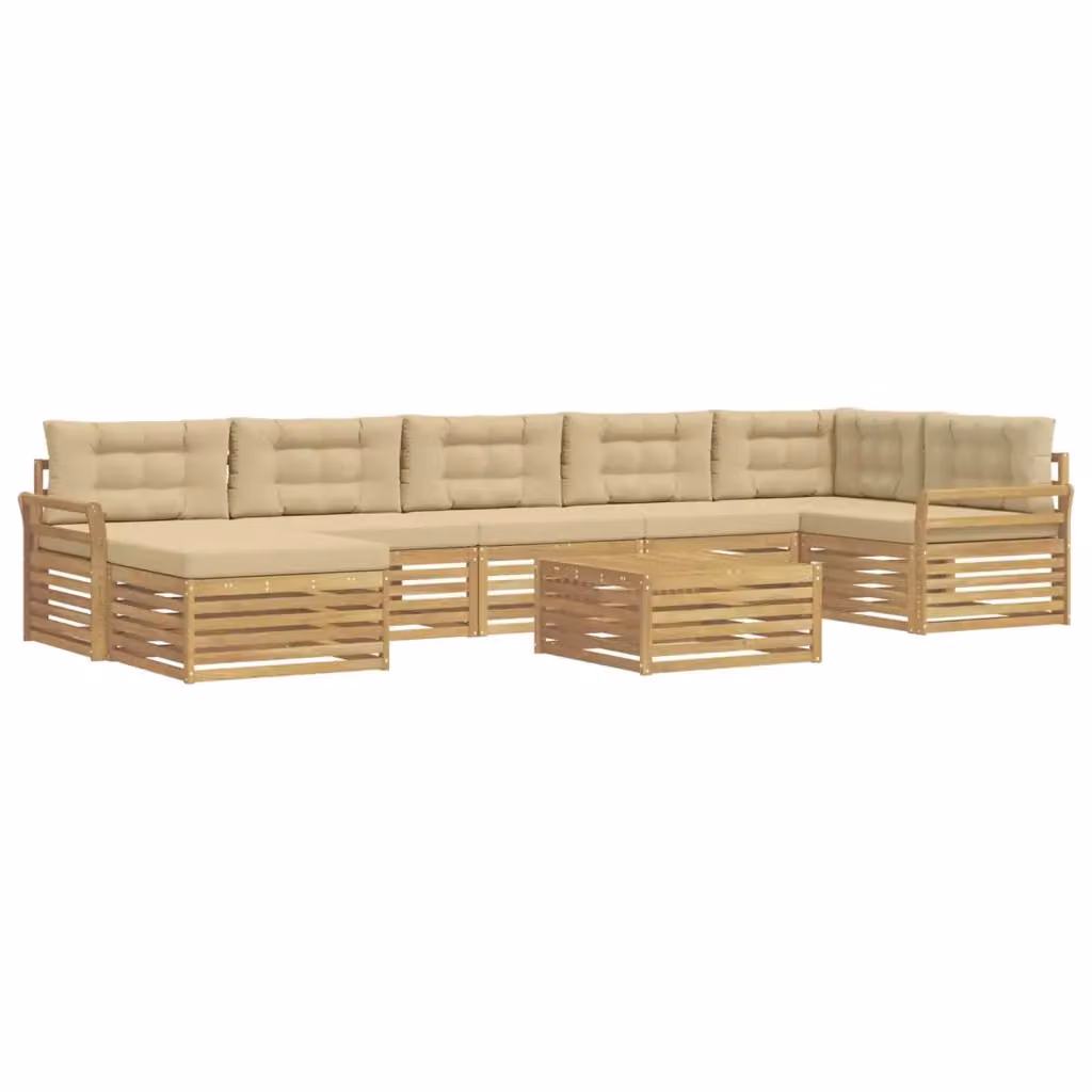 Set di divani da esterno vidaXL 8 pezzi in legno di acacia con cuscini Bianco e Beige – 2