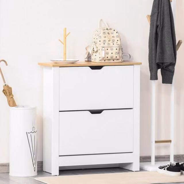 Scarpiera OKWISH bianca con cassetti interni e ripiani per ingresso, L/P/H: 72 x 26 x 80 cm