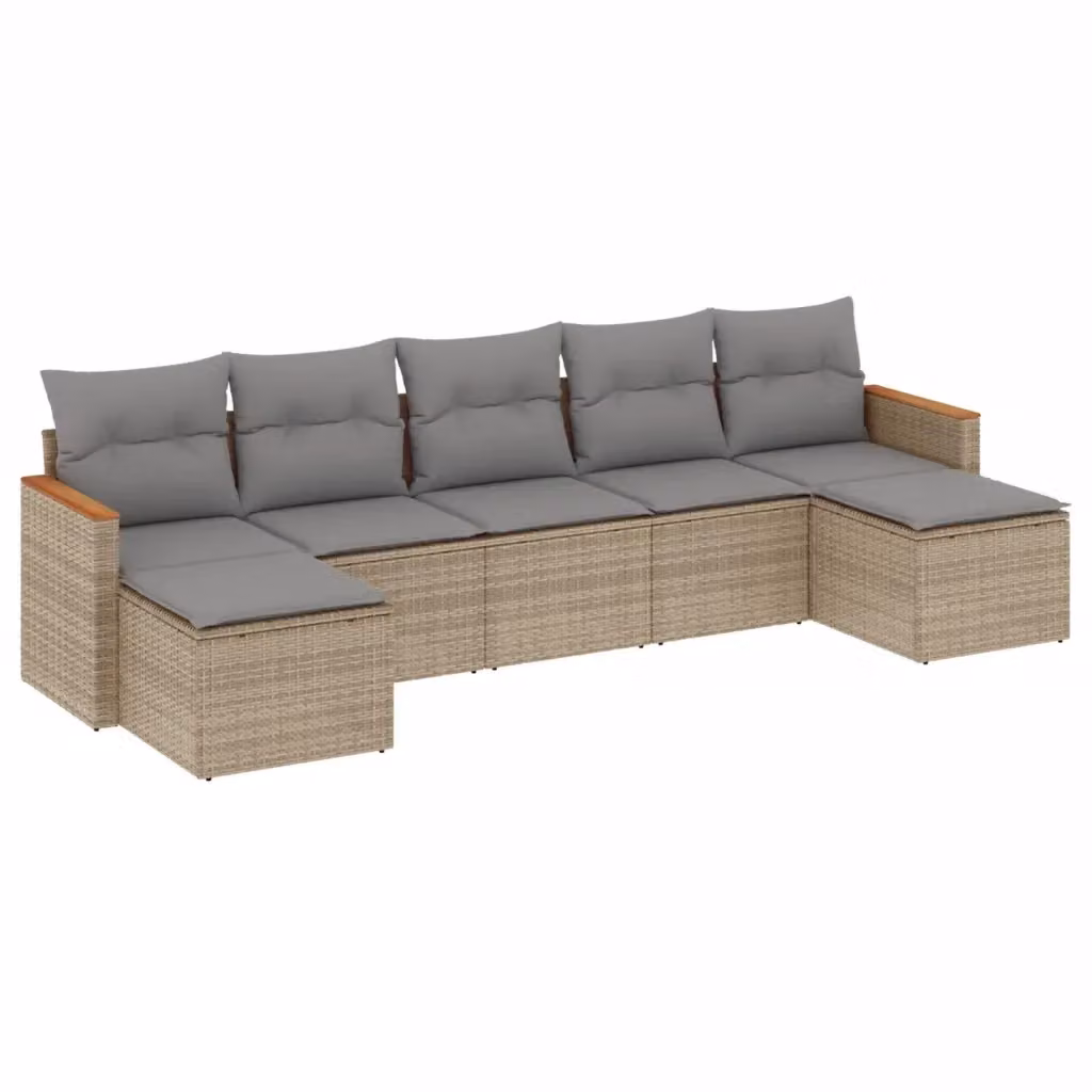 vidaXL Set Divani da Giardino 7 pz in Polyrattan con Cuscini Beige e Grigio – 2