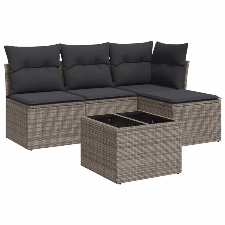 Set Divano da Giardino 5 pz con Cuscini Grigio in Polyrattan
