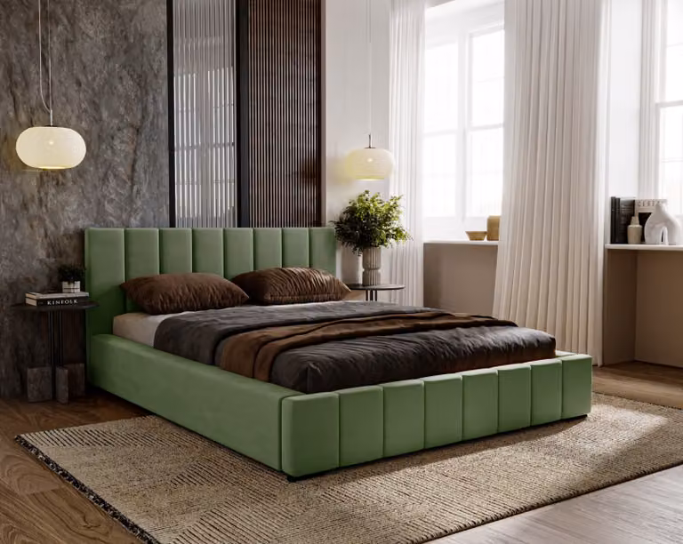 Letto imbottito Nero con materasso a molle insacchettate Salsa incluso, 200x200 cm, letto matrimoniale con contenitore e rete a doghe in legno, tessuto in velluto: verde