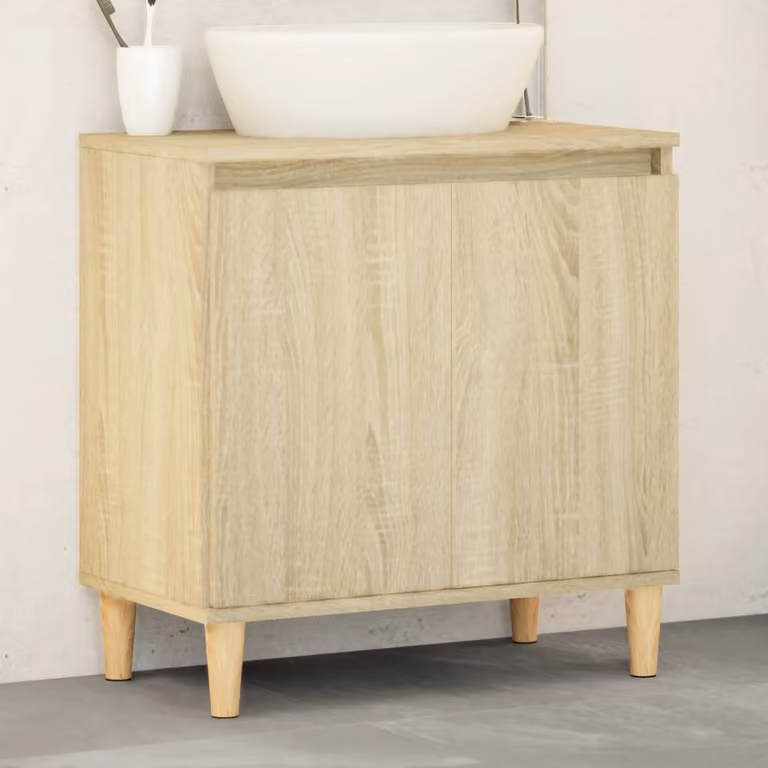 Mobile Lavabo vidaXL in Rovere Sonoma e Legno Multistrato, Colore Beige/Marrone, L 58 cm x P 33 cm x H 60 cm