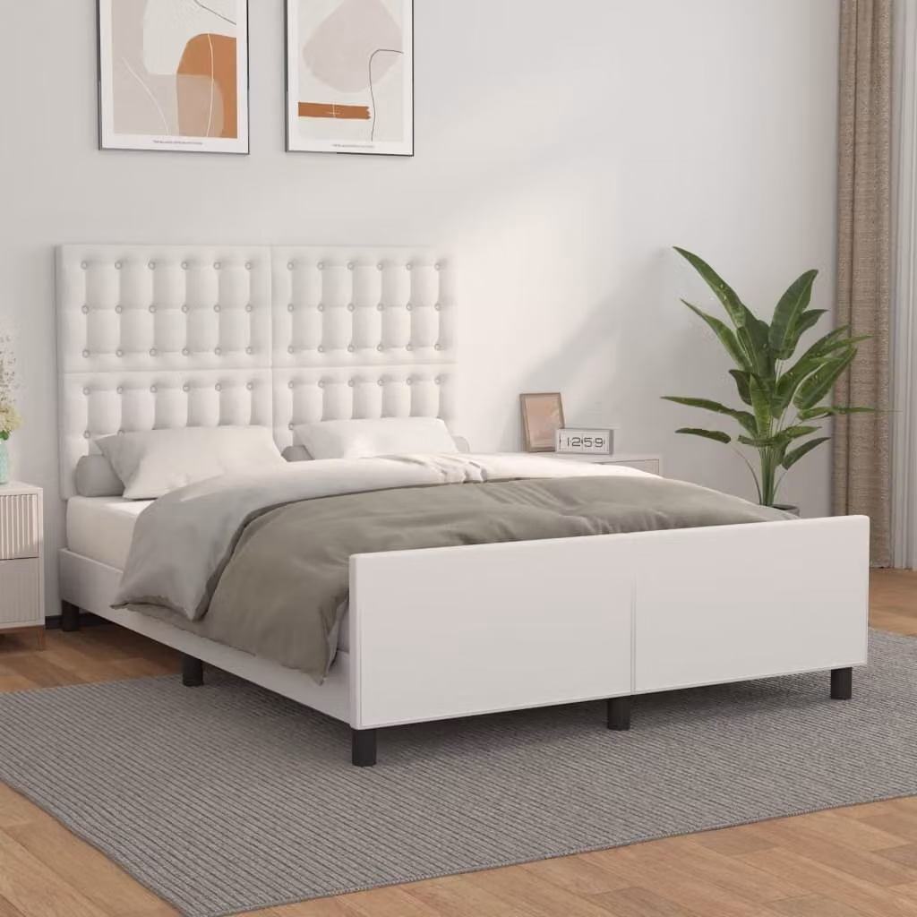 The Living Store Struttura letto con testiera bianca 140x200 cm in ecopelle