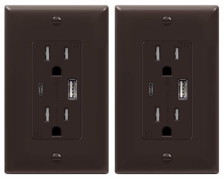 Prese da parete USB TOPGREENER, 3.6A, 2 porte (Tipo-C/A), presa da muro 15A, compatibile con iPhone 12/11