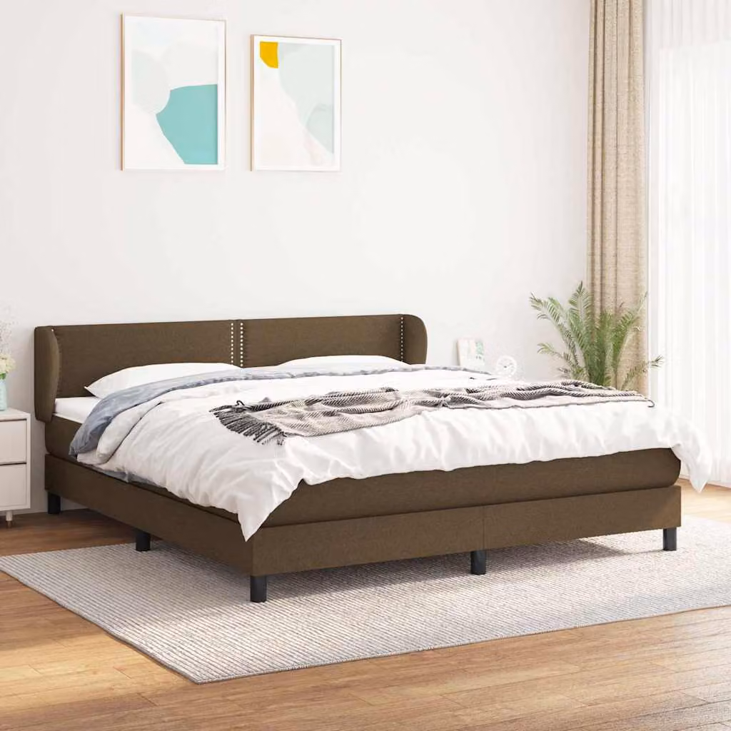 vidaXL Giroletto a Molle con Materasso Ibrido in Tessuto Marrone e Bianco L/P/H: 180 x 200 x 25 cm