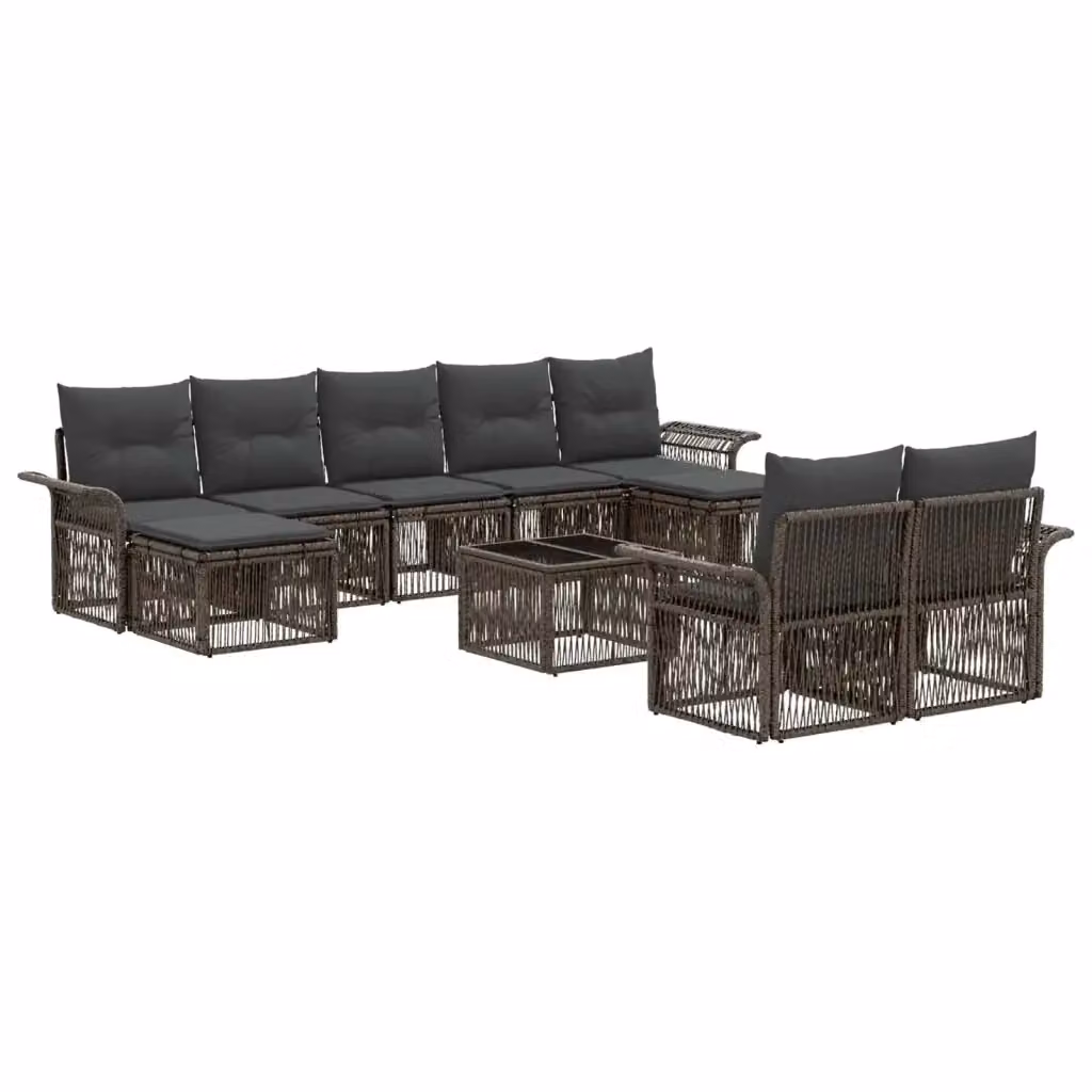 Set da giardino vidaXL composto da 10 pezzi in rattan grigio con struttura in acciaio e cuscini imbottiti a forma di U – 2