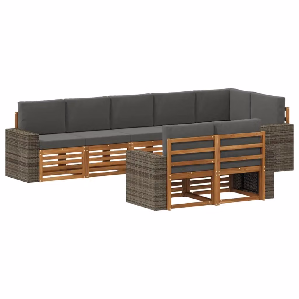 Set di divani da esterno a L vidaXL in legno di acacia e tessuto grigio resistente ai raggi UV, 8 pezzi – 2