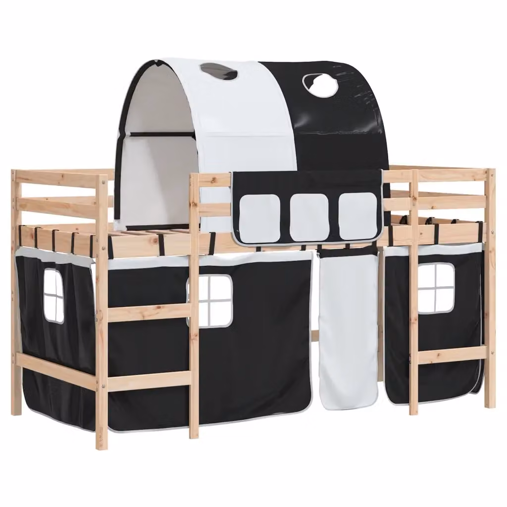 vidaXL Letto a Soppalco per Bambini in Legno di Pino Bianco e Nero L: 200 cm, P: 80 cm, H: 113,5 cm – 2