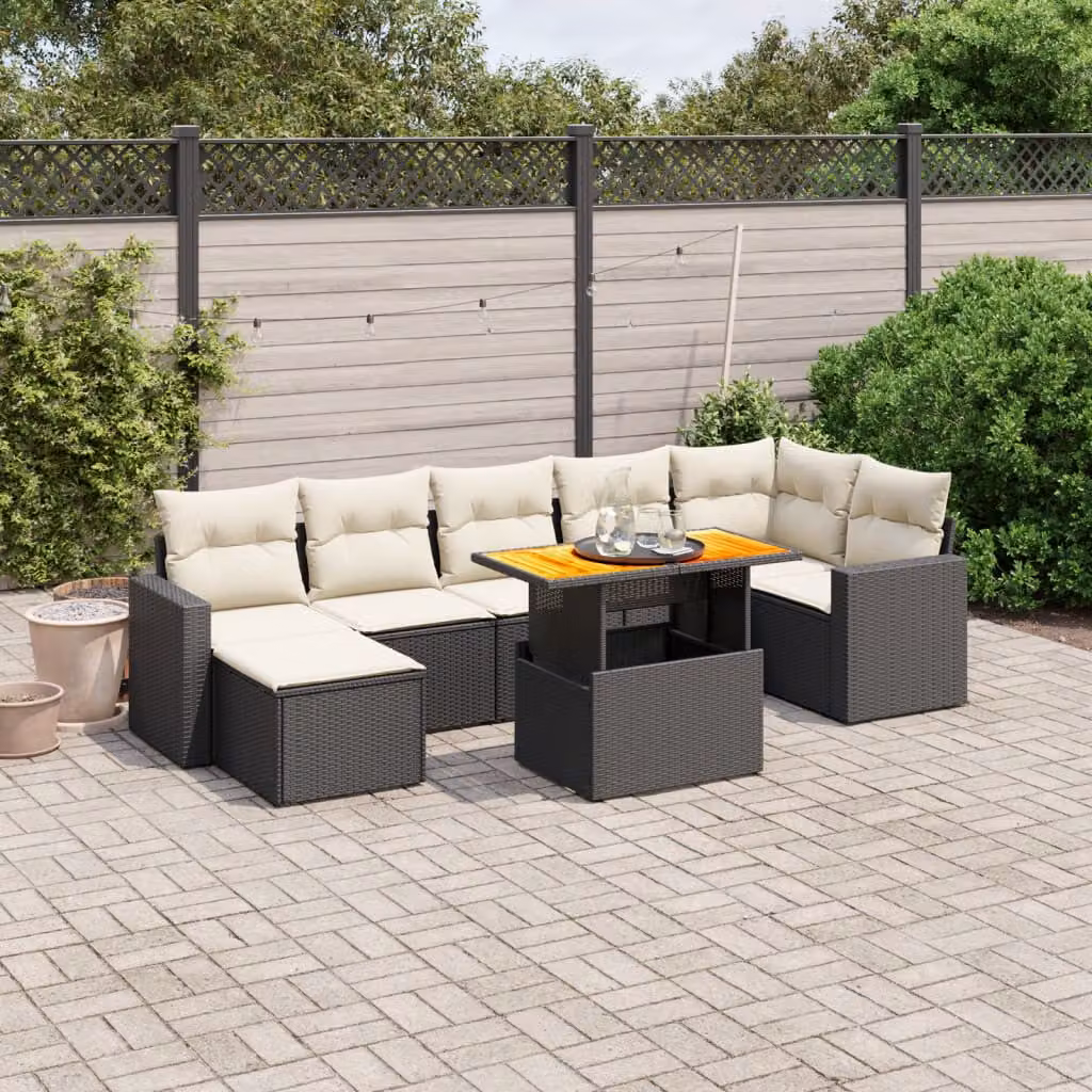 vidaXL Set Divani da Giardino a L con Cuscini 8 pz in Polyrattan Nero e Bianco – 1