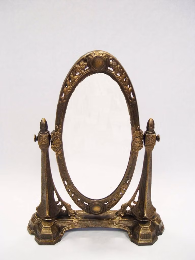 Specchio da trucco Casa Padrino, in ferro battuto, finitura oro anticato, altezza 43 cm, modello robusto
