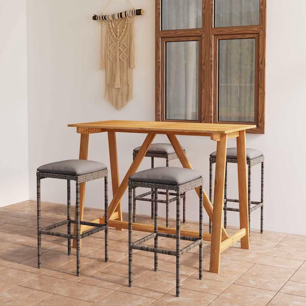 vidaXL Set da Bar da Giardino 5 pz in Polyrattan e Legno di Acacia Grigio Antracite – 1