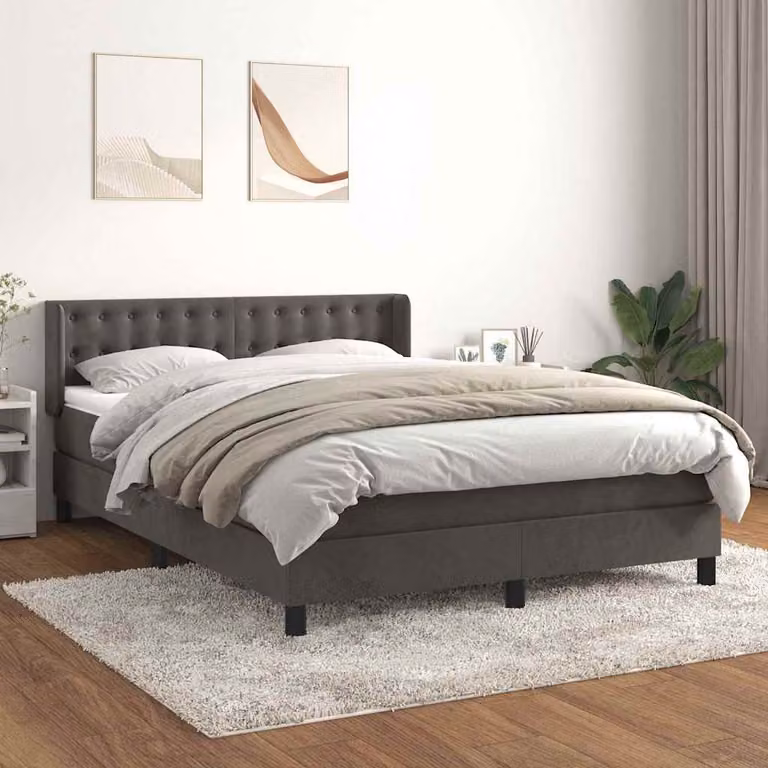 vidaXL Giroletto a Molle con Materasso Ibrido in Velluto Grigio e Legno di Larice L/P/H: 140 x 190 x 88 cm