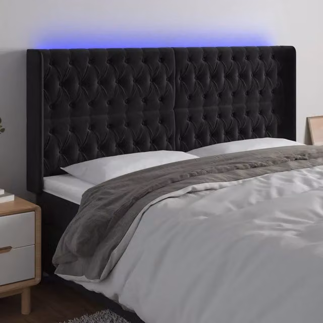 Testiera per letto vidaXL in velluto nero con illuminazione LED e porta di ricarica USB, L 203 x P 16 x H 118/128 cm – 1