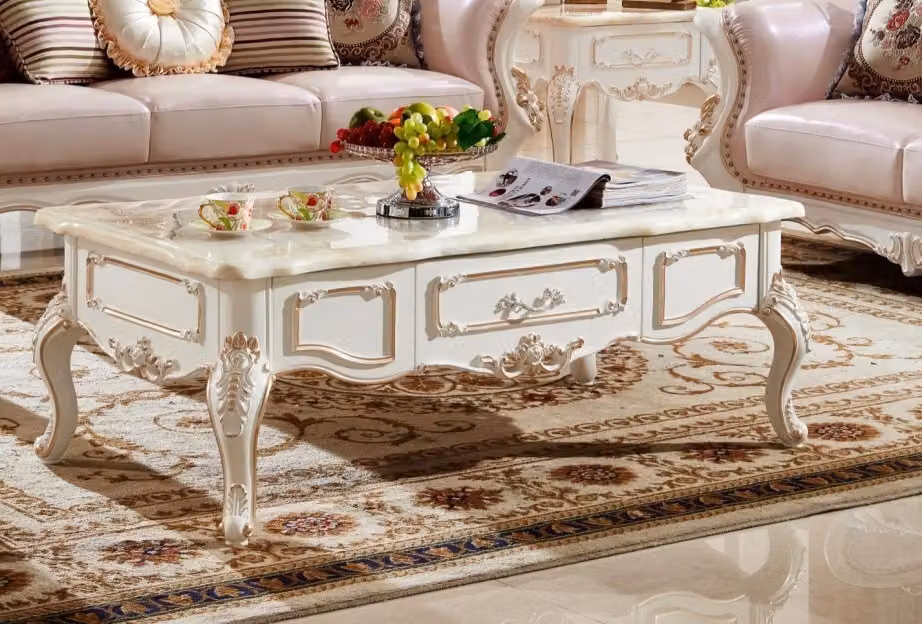 Königlicher Couchtisch 130x73 Tisch Sofa Beistelltisch Tische Weiß Holz