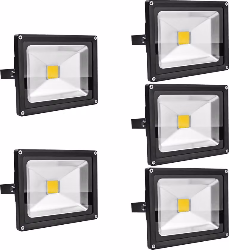 Greenmigo Set da 5 faretti LED da 20 W per esterni, luce bianca fredda