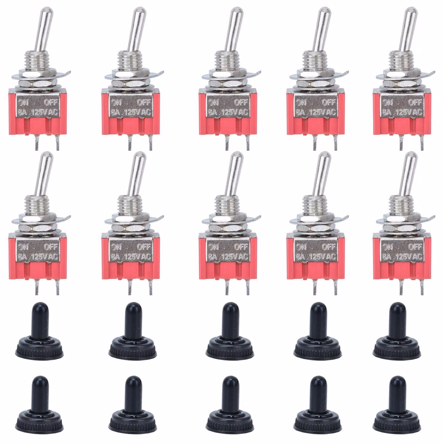 Interruttori a levetta mini, confezione da 10, SPST/SPDT, 6A/125V AC, colore rosso