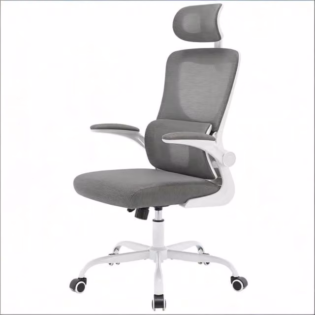 Sedia da gaming e ufficio ergonomica con poggiatesta, tessuto traspirante e struttura in metallo, grigia