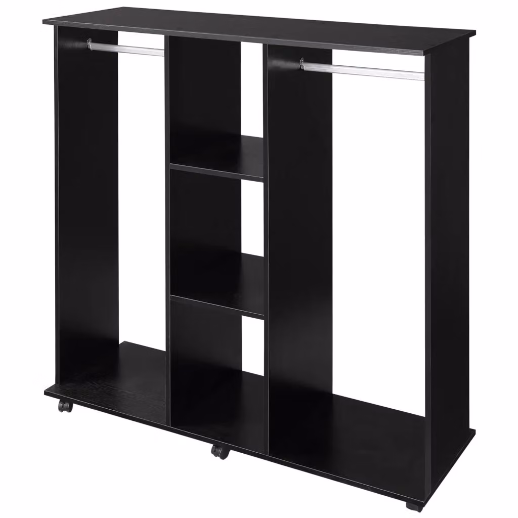 Armadio Minimal con Rollante e Appendiabiti in Legno Nero L: 120 cm, P: 40 cm, H: 128 cm – 2