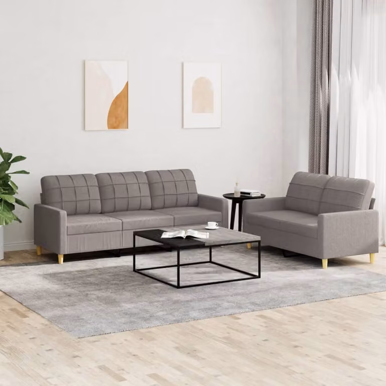Set di Divani 2 pz vidaXL in Tessuto con Cuscini, Colore Grigio/Beige