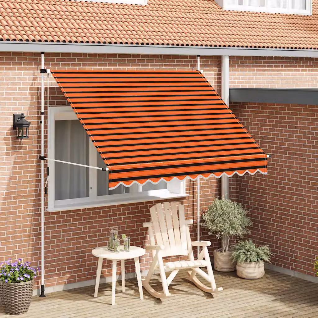 vidaXL Tenda da Sole Retrattile Manuale con Manovella in Poliestere e Acciaio, Arancione e Marrone, L: 250 cm – 1