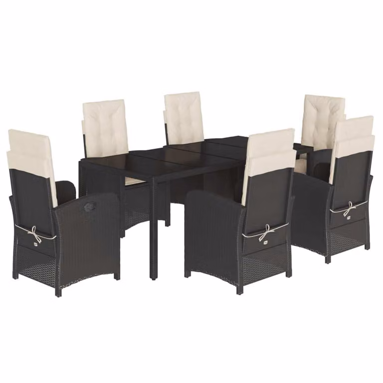 Set da Pranzo da Giardino 7 pz Nero con Cuscini in Polyrattan