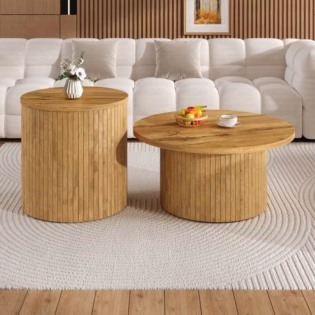 Tavolino da Caff¨¨ Rotondo con Ripiano in Legno Naturale ¨C MINIMAL ¨C Set Soggiorno Moderno