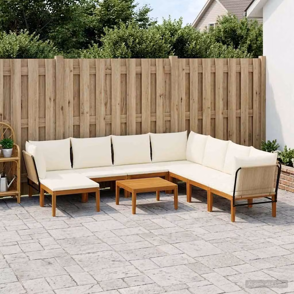 Set da giardino moderno vidaXL in legno di acacia e corda con 9 pezzi, colore naturale, ideale per terrazzo o giardino