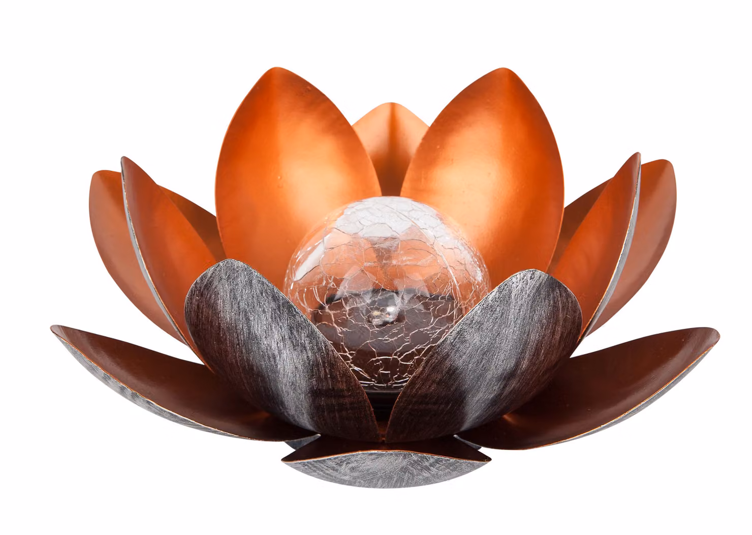 Lampada solare Dehner Lotus, luce bianco caldo / bianco freddo, Ø 27,5 cm, altezza 12 cm, metallo / vetro / plastica, argento / rosso