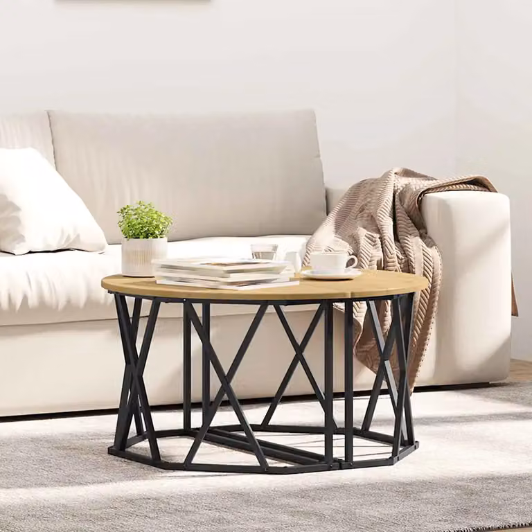 Tavolino da salotto rotondo vidaXL in legno e metallo color rovere, L: 80 cm, P: 80 cm, H: 42 cm