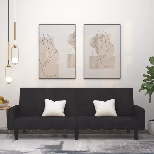 Divano Letto a 2 Posti-Sofa Letto 2 Posti-Daybed Nero in Velluto 641257