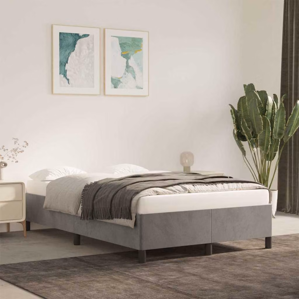 vidaXL Giroletto in Velluto Grigio Chiaro con Struttura in Legno e Listelli, L/P/H: 120 x 200 cm