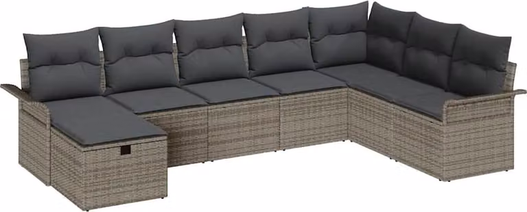 Set Divano da Giardino con cuscino 8 pcs Grigio Poly Rattan