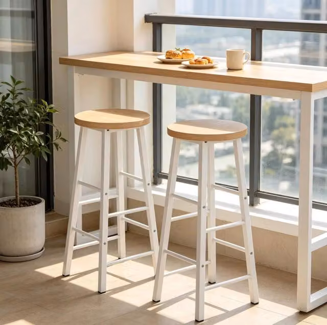 Set di 2 sgabelli da bar industriali in MDF e metallo, rovere chiaro, altezza seduta 71 cm