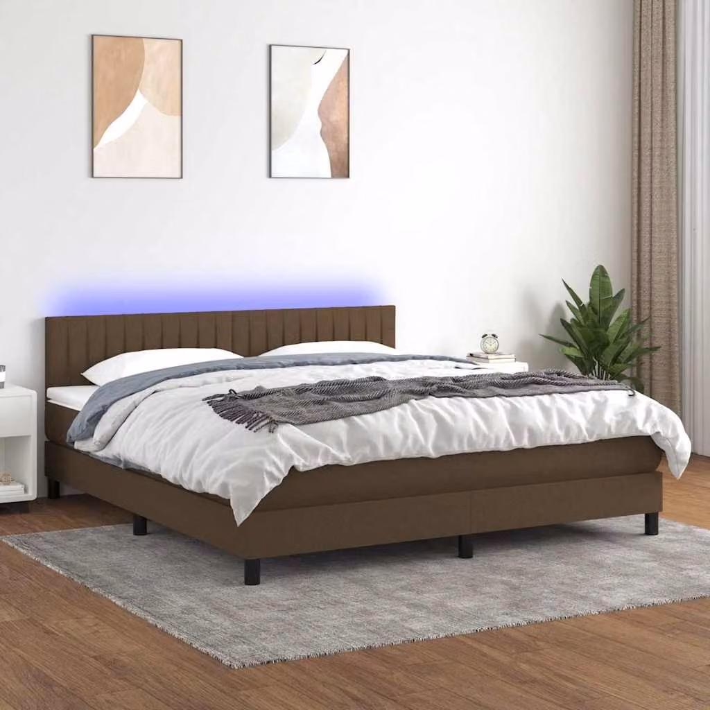 Letto con Materasso e Illuminazione LED vidaXL, Marrone Scuro, L/P/H: 160 x 200 x 88 cm – 1