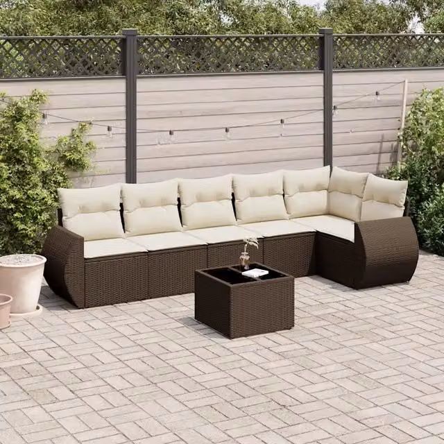Set Divani da Giardino 7 pz con Cuscini Marrone in Polyrattan 3221402