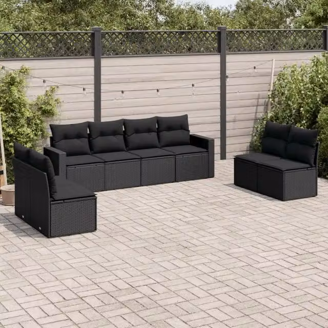 Set Divani da Giardino con Cuscini 8 pz Nero in Polyrattan 3218835